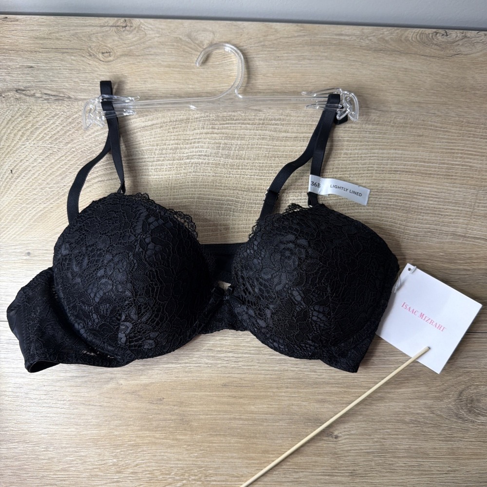 Isaac Mizrahi Lace Push Up Bra 36B Lightly Lined Black Glam Dark‎ Romance NWT